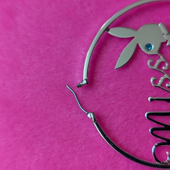 Playboy miss December earrings silver color hoop circle - Picture 5 of 6